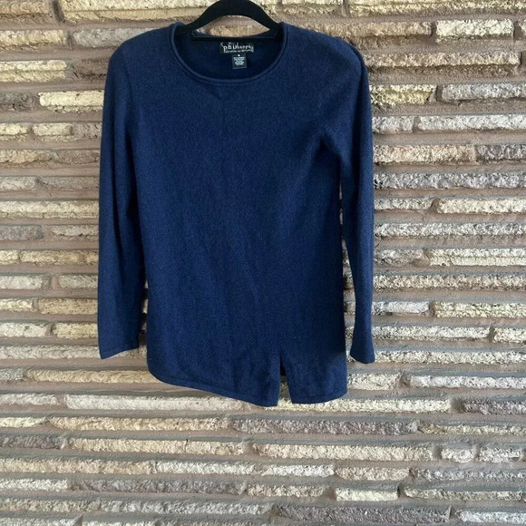 Philosophy Cashmere by Republic Navy Blue Split Hem Tunic Sweater Size Medium - Picture 1 of 6